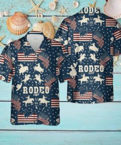 American Rodeo With Cowboys Riding Bulls And Horse Riders USA Flags Hawaiian Shirt