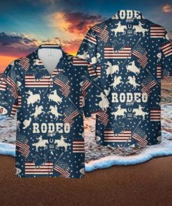 American Rodeo With Cowboys Riding Bulls And Horse Riders USA Flags Hawaiian Shirt