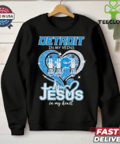 Amon Ra St Brown Detroit Lions in my veins Jesus in my heart shirt