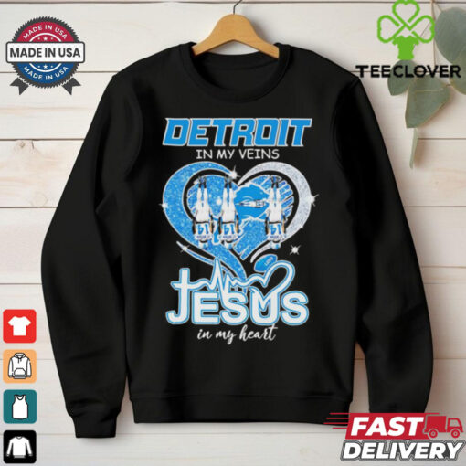 Amon Ra St Brown Detroit Lions in my veins Jesus in my heart shirt