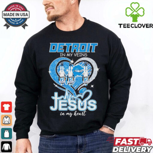 Amon Ra St Brown Detroit Lions in my veins Jesus in my heart shirt