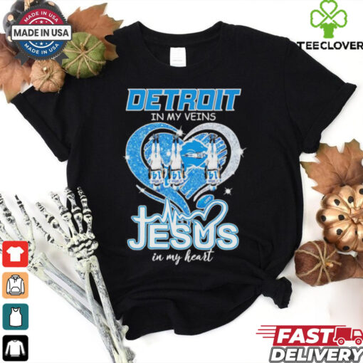 Amon Ra St Brown Detroit Lions in my veins Jesus in my heart shirt