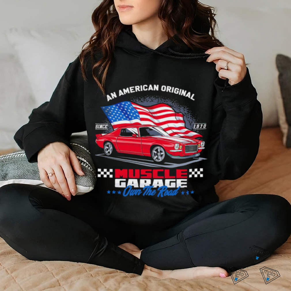 An American Original Muscle Garage own the road American flag shirt