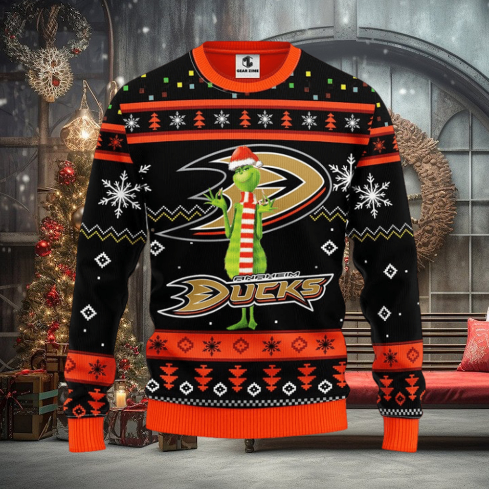 Anaheim Ducks Funny Grinch Christmas Ugly Sweater Anaheim Ducks Funny Grinch Christmas Ugly Sweater