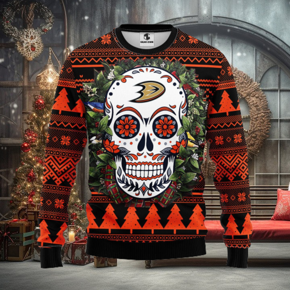 Anaheim Ducks Skull Flower Ugly Christmas Ugly Sweater Anaheim Ducks Skull Flower Ugly Christmas Ugly Sweater
