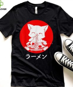 Kawaii Anime Neko Girls Eating Ramen Noodles T-Shirt 4 Anime Neko Girls Kawaii Cat Eating Japanese Ramen Noodles T Shirt