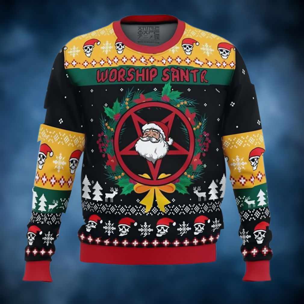 Anime Sweater Worship Santa Ugly Christmas Sweater Anime Sweater Worship Santa Ugly Christmas Sweater