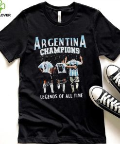 Argentina Champions Sergio Batista And Diego Maradona And Lionel Messi Legends Of All Time Signatures Shirt