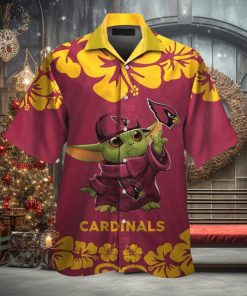 Arizona Cardinals Baby Yoda Short Sleeve Button Up Tropical Hawaiian Shirt