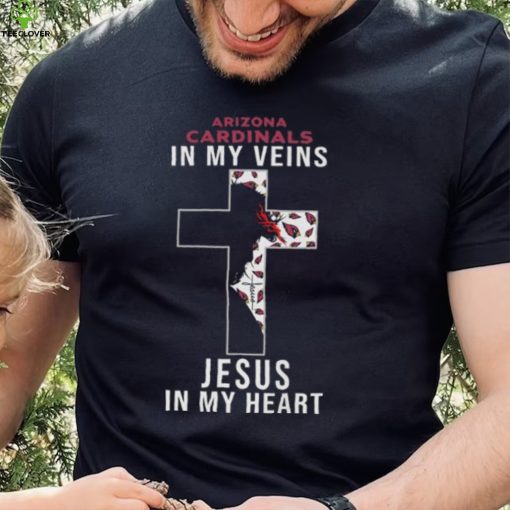 Arizona Cardinals In My Veins Jesus In My Heart Cross Shirt