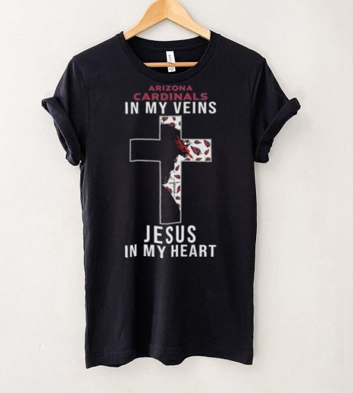 Arizona Cardinals In My Veins Jesus In My Heart Cross Shirt