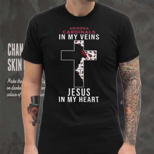 Arizona Cardinals In My Veins Jesus In My Heart Cross Shirt
