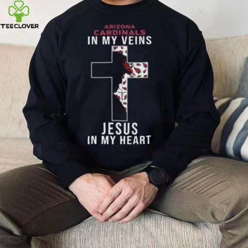 Arizona Cardinals In My Veins Jesus In My Heart Cross Shirt