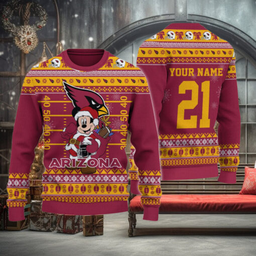 Arizona Cardinals Mickey Mouse Santa Ugly Christmas Sweater