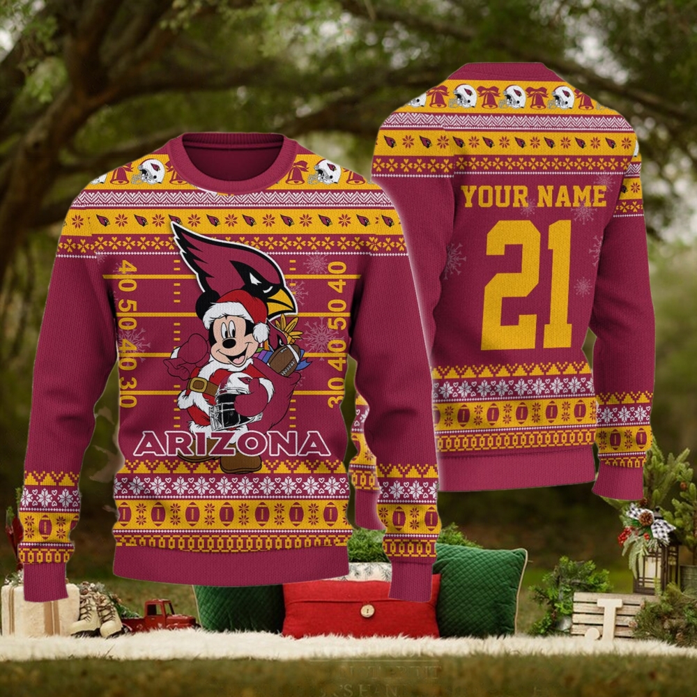 Arizona Cardinals Mickey Mouse Santa Ugly Christmas Sweater Arizona Cardinals Mickey Mouse Santa Ugly Christmas Sweater