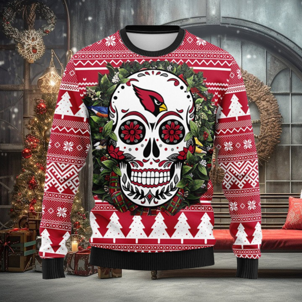 Arizona Cardinals Skull Flower Ugly Christmas Ugly Sweater Arizona Cardinals Skull Flower Ugly Christmas Ugly Sweater