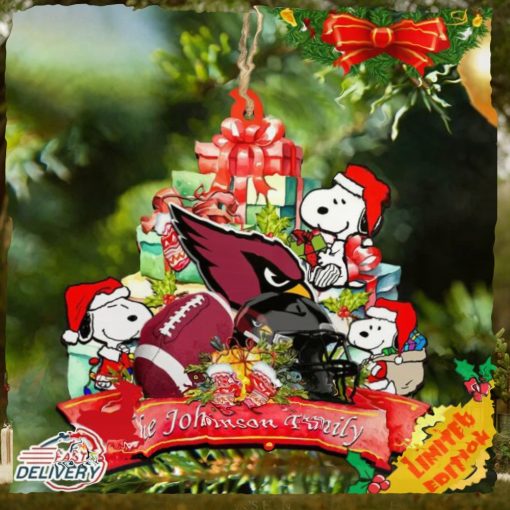 Arizona Cardinals Snoopy And NFL Sport Ornament Personalized Your Family Name