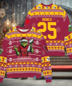 Arizona Cardinals x Grinch Christmas Dr. Seuss How the Grinch Stole Christmas with Super Bowl Trophy Custom Ugly Christmas Sweater