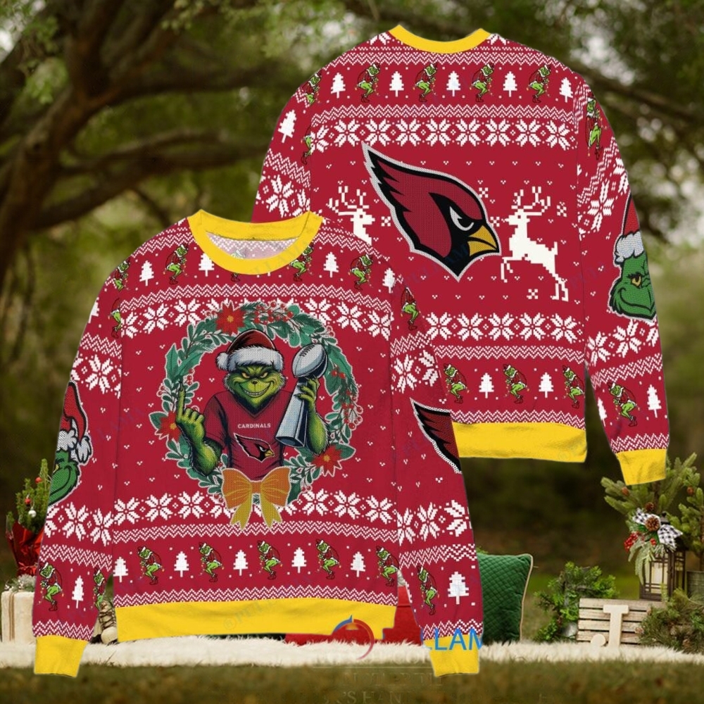 Arizona Cardinals x Grinch NFL Dr. Seuss How the Grinch Stole Christmas with Super Bowl Trophy Ugly Christmas Sweater Red Arizona Cardinals x Grinch NFL Dr. Seuss How the Grinch Stole Christmas with Super Bowl Trophy Ugly Christmas Sweater Red