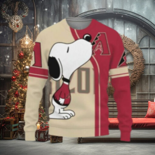 Arizona Diamondbacks Snoopy in Red Jersey Ugly Christmas Sweater