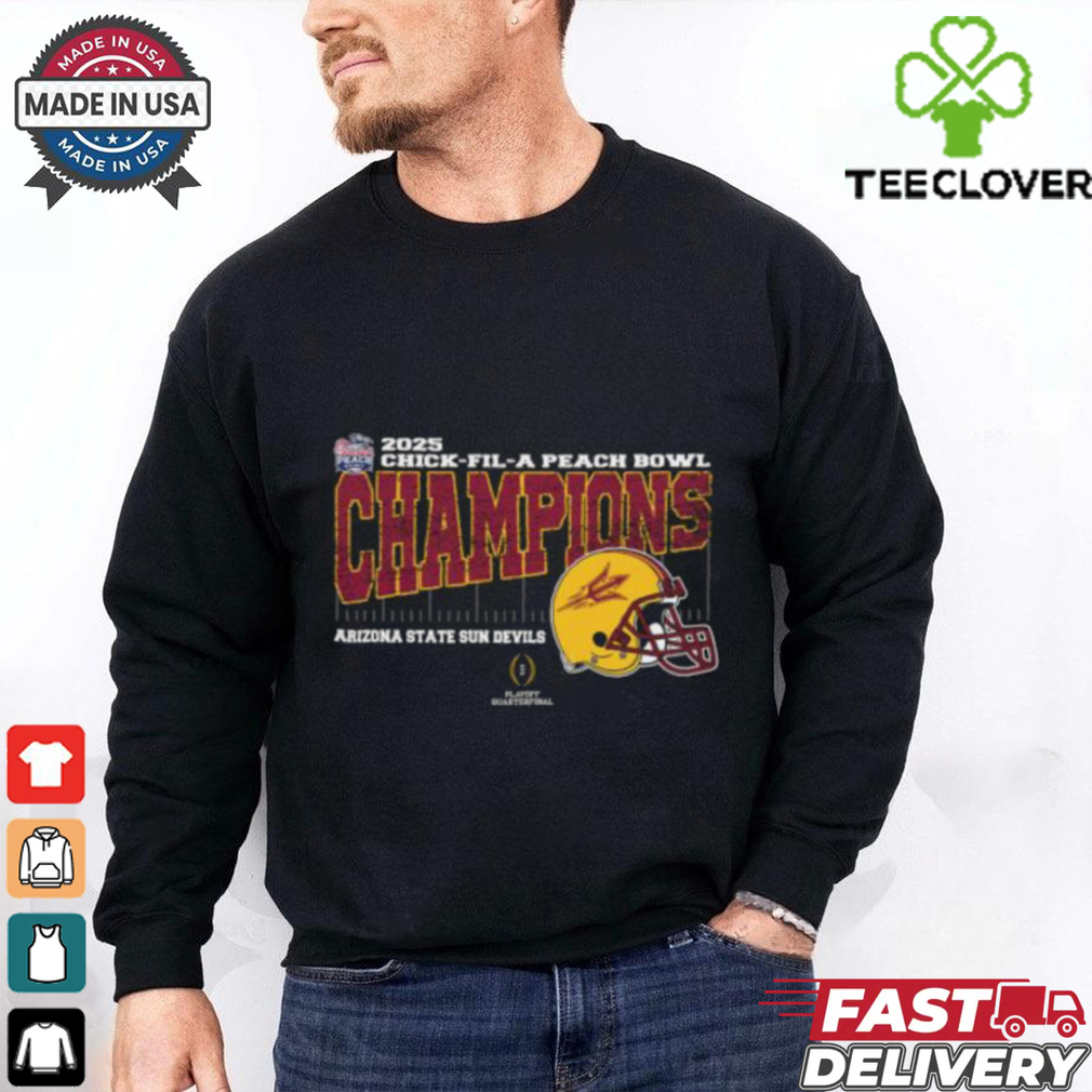 Arizona State Sun Devils 2025 Chick fil A Peach Bowl Champions College Football Playoff Quarterfinal Vintage Style With Helmet Unisex T Shirt Arizona State Sun Devils 2025 Chick fil A Peach Bowl Champions College Football Playoff Quarterfinal Vintage Style With Helmet Unisex T Shirt