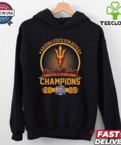 Arizona State Sun Devils Champions 2025 T-shirt, featuring skyline logo design, unisex fit, Arizona State football fan gear, championship shirt.