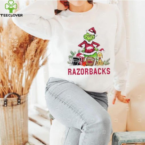 Arkansas Razorbacks Grinch and Max dog funny Christmas hoodie, sweater, longsleeve, shirt v-neck, t-shirt