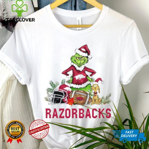 Arkansas Razorbacks Grinch and Max dog funny Christmas hoodie, sweater, longsleeve, shirt v-neck, t-shirt