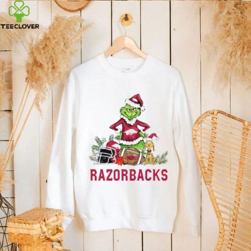 Arkansas Razorbacks Grinch and Max dog funny Christmas hoodie, sweater, longsleeve, shirt v-neck, t-shirt