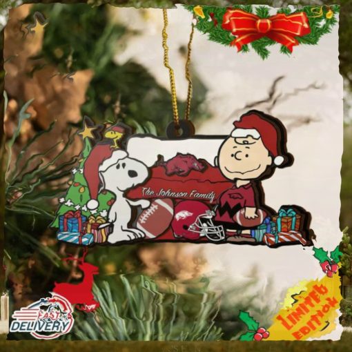 Arkansas Razorbacks Snoopy Christmas NCAA Ornament Custom Your Family Name