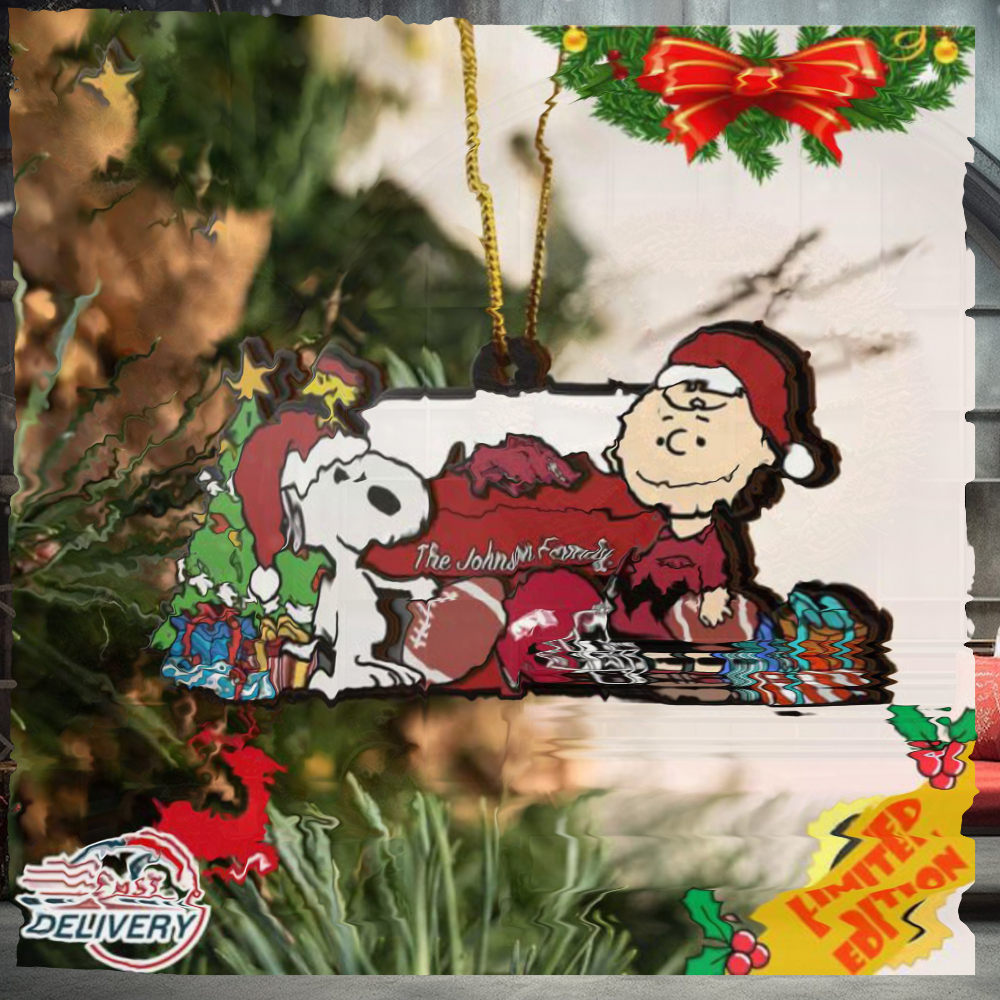 Arkansas Razorbacks Snoopy Christmas NCAA Ornament Custom Your Family Name Arkansas Razorbacks Snoopy Christmas NCAA Ornament Custom Your Family Name