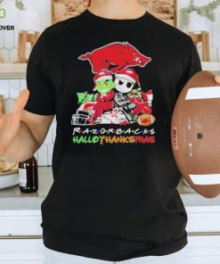 Arkansas Razorbacks T Shirt Grinch Jack Skellington Hallothanksmas