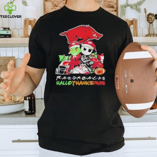 Arkansas Razorbacks T Shirt Grinch Jack Skellington Hallothanksmas