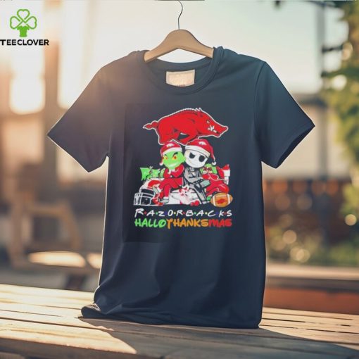 Arkansas Razorbacks T Shirt Grinch Jack Skellington Hallothanksmas