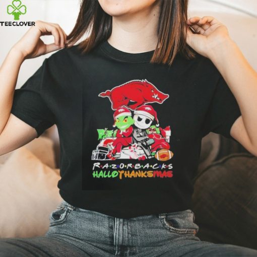 Arkansas Razorbacks T Shirt Grinch Jack Skellington Hallothanksmas