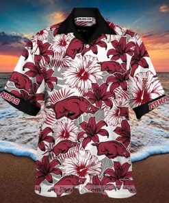 Arkansas Razorbacks White And Dark Red Flowers Hawaiian Shirt