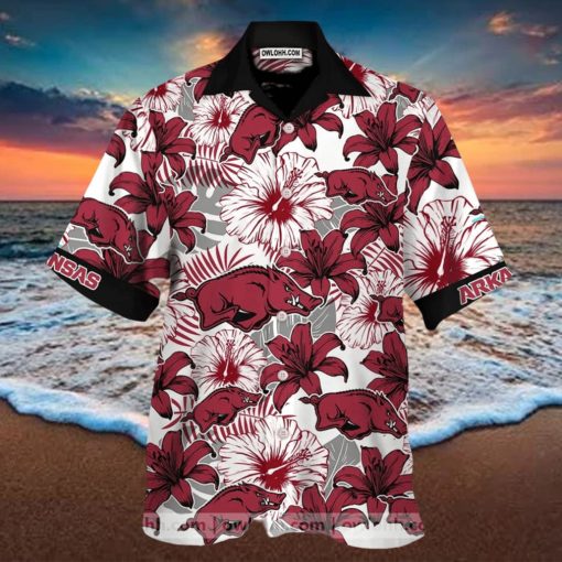 Arkansas Razorbacks White And Dark Red Flowers Hawaiian Shirt