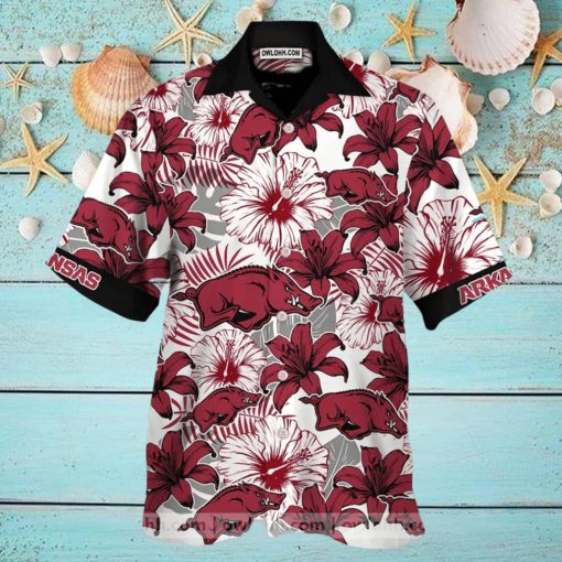 Arkansas Razorbacks White And Dark Red Flowers Hawaiian Shirt