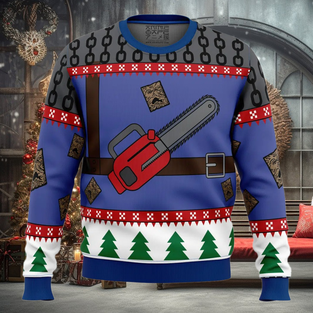 Ash J Williams Chainsaw Weave Dead by Daylight Ugly Christmas Sweater Ash J Williams Chainsaw Weave Dead by Daylight Ugly Christmas Sweater