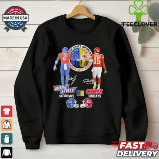 Ashton Jeanty Boise State On Saturdays X Patrick Mahomes Kansas City On Sundays Shirt