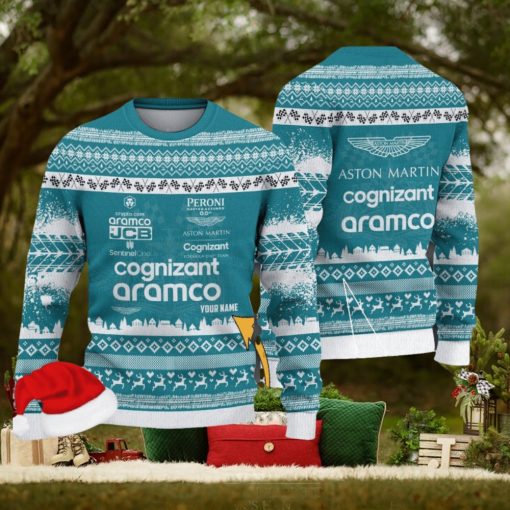 Aston Martin Cognizant F1 Team Custom Name Ugly Sweater Gift For Christmas