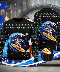 Astronauts Surf On A Surfboard In Space Ugly Christmas Sweater Special Gift For Men Women