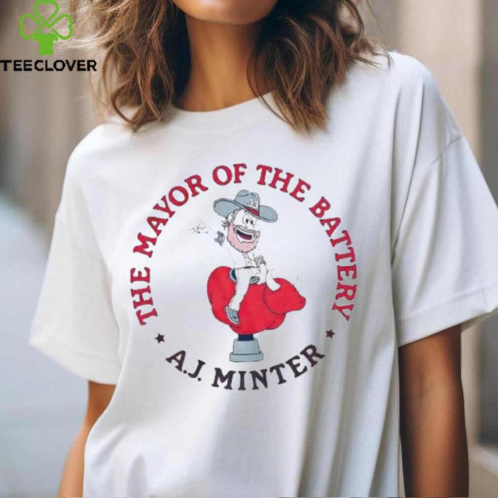 Atlanta Braves A.J. Minter The Mayor Of The Battery Shirts Atlanta Braves A.J. Minter The Mayor Of The Battery Shirts