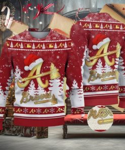 Atlanta Braves Logo Golden Fans Santa Hat Tree Ugly Christmas Sweater