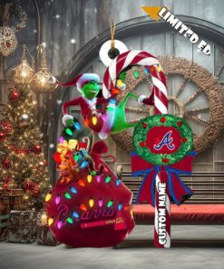 Atlanta Braves MLB Grinch Candy Cane Personalized Xmas Gifts Christmas Tree Decorations Ornament