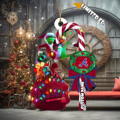 Atlanta Braves MLB Grinch Candy Cane Personalized Xmas Gifts Christmas Tree Decorations Ornament
