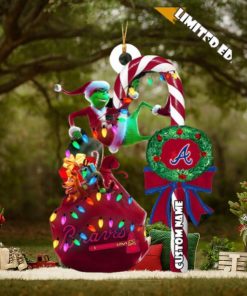 Atlanta Braves MLB Grinch Candy Cane Personalized Xmas Gifts Christmas Tree Decorations Ornament