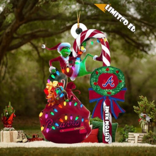Atlanta Braves MLB Grinch Candy Cane Personalized Xmas Gifts Christmas Tree Decorations Ornament