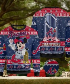 Atlanta Braves Mickey Mouse World Series Champions 2021 Knit Ugly Christmas Sweater