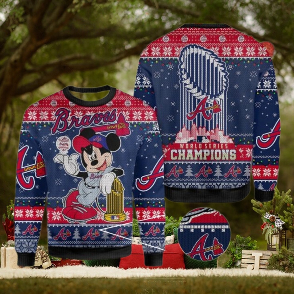 Atlanta Braves Mickey Mouse World Series Champions 2021 Knit Ugly Christmas Sweater Atlanta Braves Mickey Mouse World Series Champions 2021 Knit Ugly Christmas Sweater